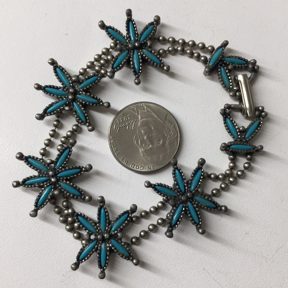 Vintage Turquoise Floral Link Bracelet by Vintage - Picture 5 of 11